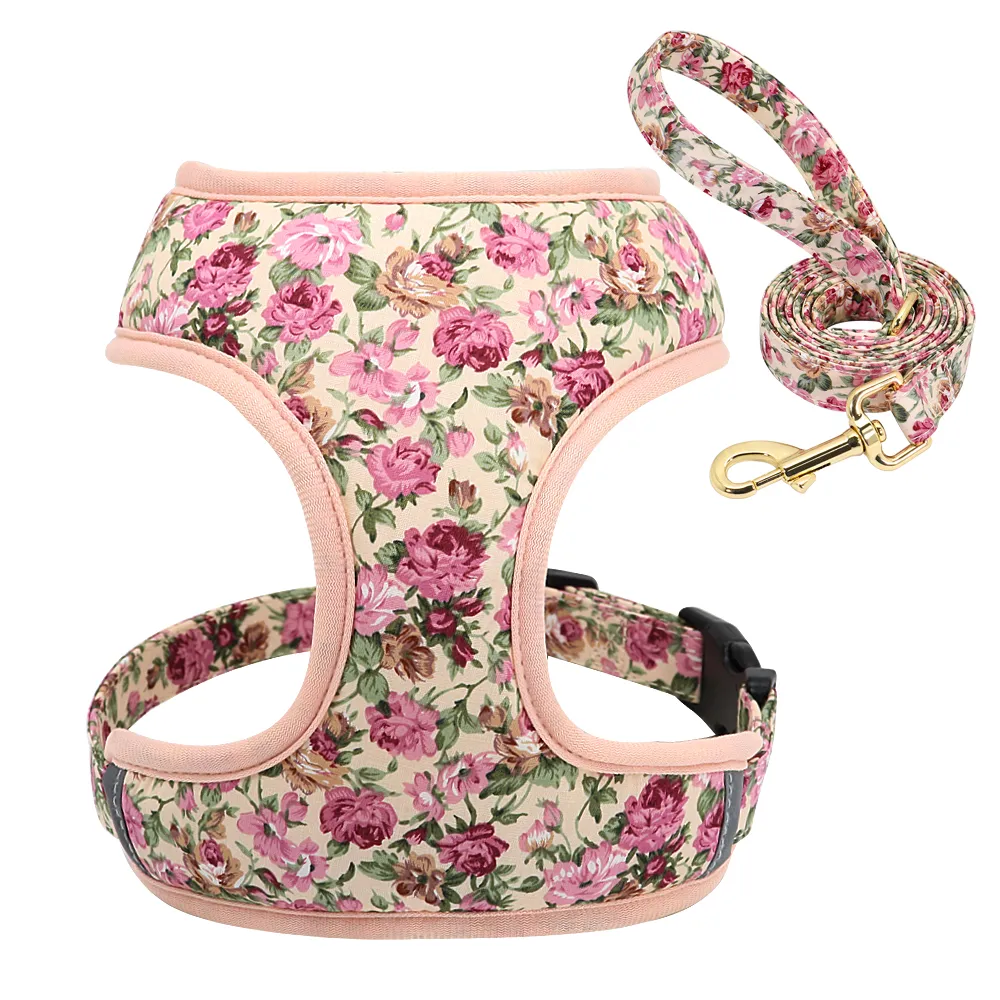 Dog Leash Puppy Rope Shiba Inu Pomeranian Breast Strap Puppy - Floral Rice Set