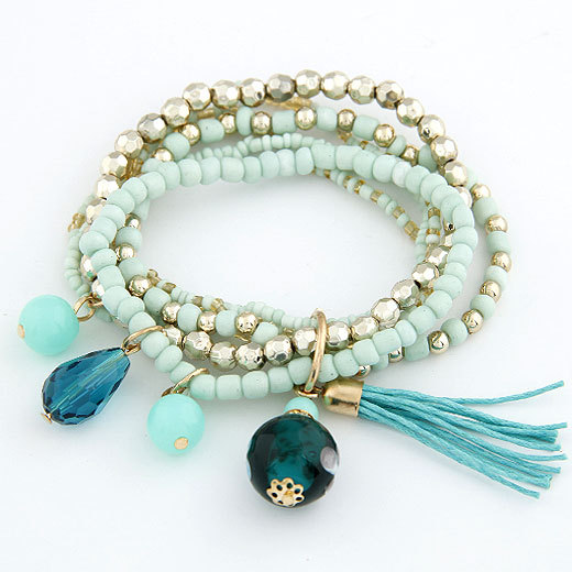 Rice Beads And Glass Tassels Multi-layer Stretch Bracelet