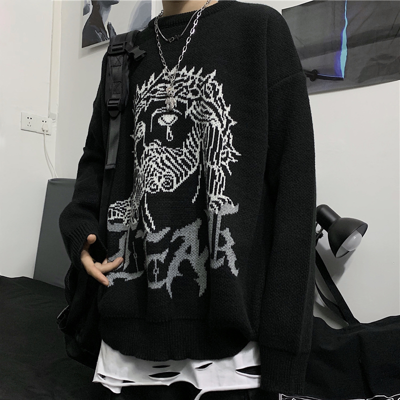 Letter Jacquard Men's And Women's Loose Thick Knit Sweater