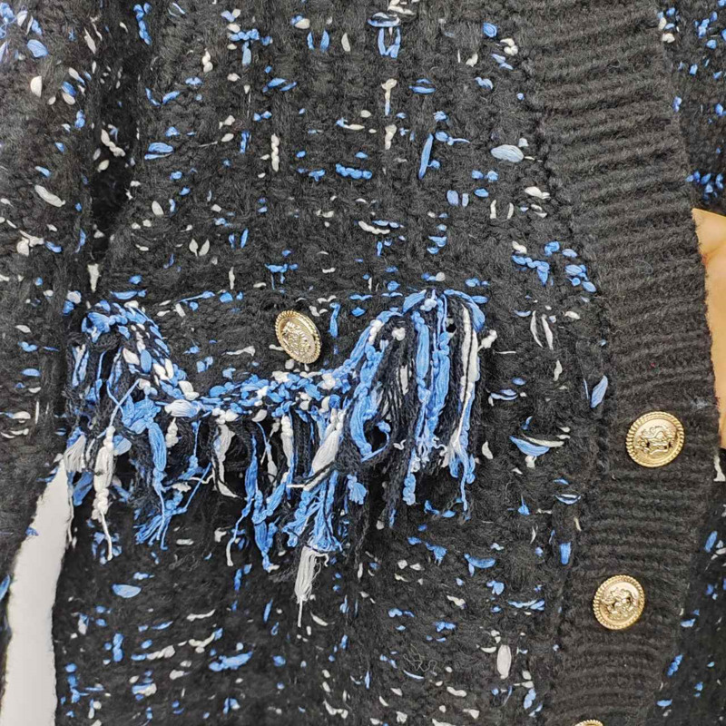 Women's Knitted Fringed Fringe Melange Sweater Coat