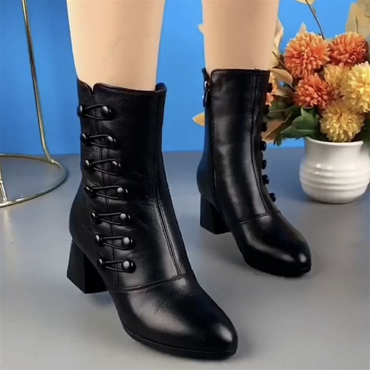 Title 3, Bottines en cuir souple, talon moyen tendance, ...