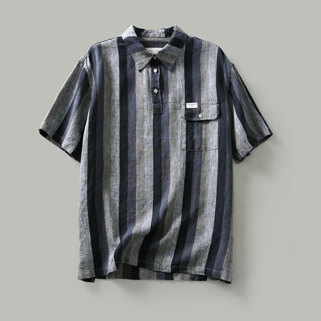 Japanese Casual Hedging Plaid Linen Shirt Men's Short Sleeves Black - Shop at LoveMi
