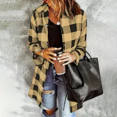 Women's Long Sleeve Plaid Print Button Front Casual Shirt For Spring & Fall - Sunflower Color - View 1