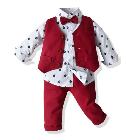 Boys Children's Long-sleeved Shirt Vest and Pants Suit