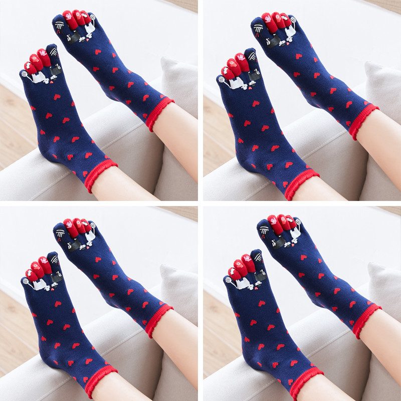 Title 6, Autumn and Winter Cotton Five-finger Socks Wome...