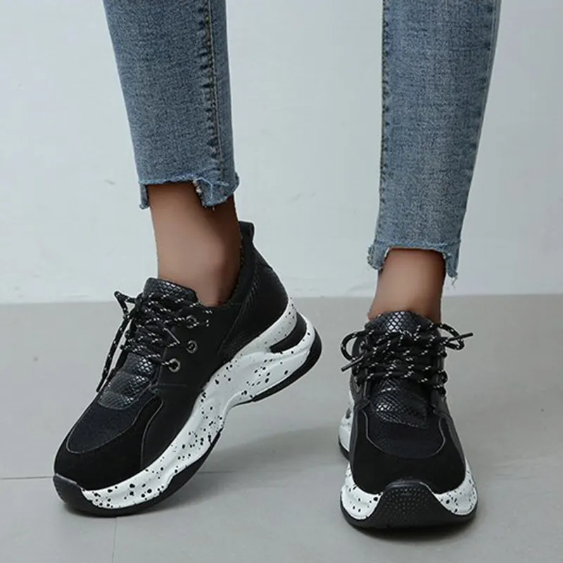 Leopard Print Sneakers Women Lace Up Walking