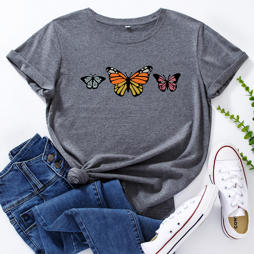 Title 6, Pure cotton loose round neck butterfly short sl...