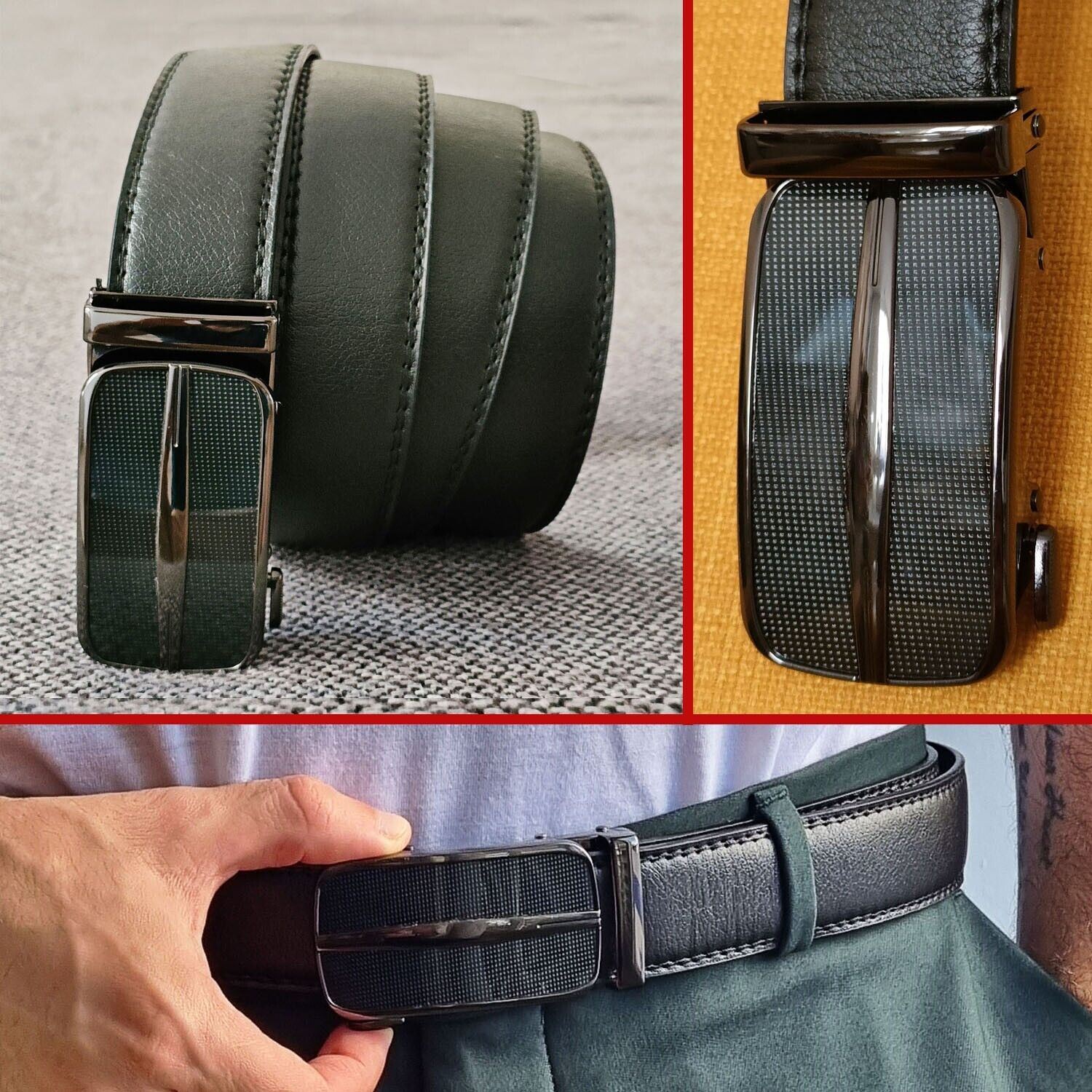 Ratchet Leather Belt with Slide Buckle shipping only inside the US, USPS First Class Package 2 Day Handling, 2-5 Day Shipping. Microfiber PU Leather Ratchet Belt Belts For Men Adjustable Size with Automatic Slide Buckle No Holes by SHAVIT. Ratchet Closure