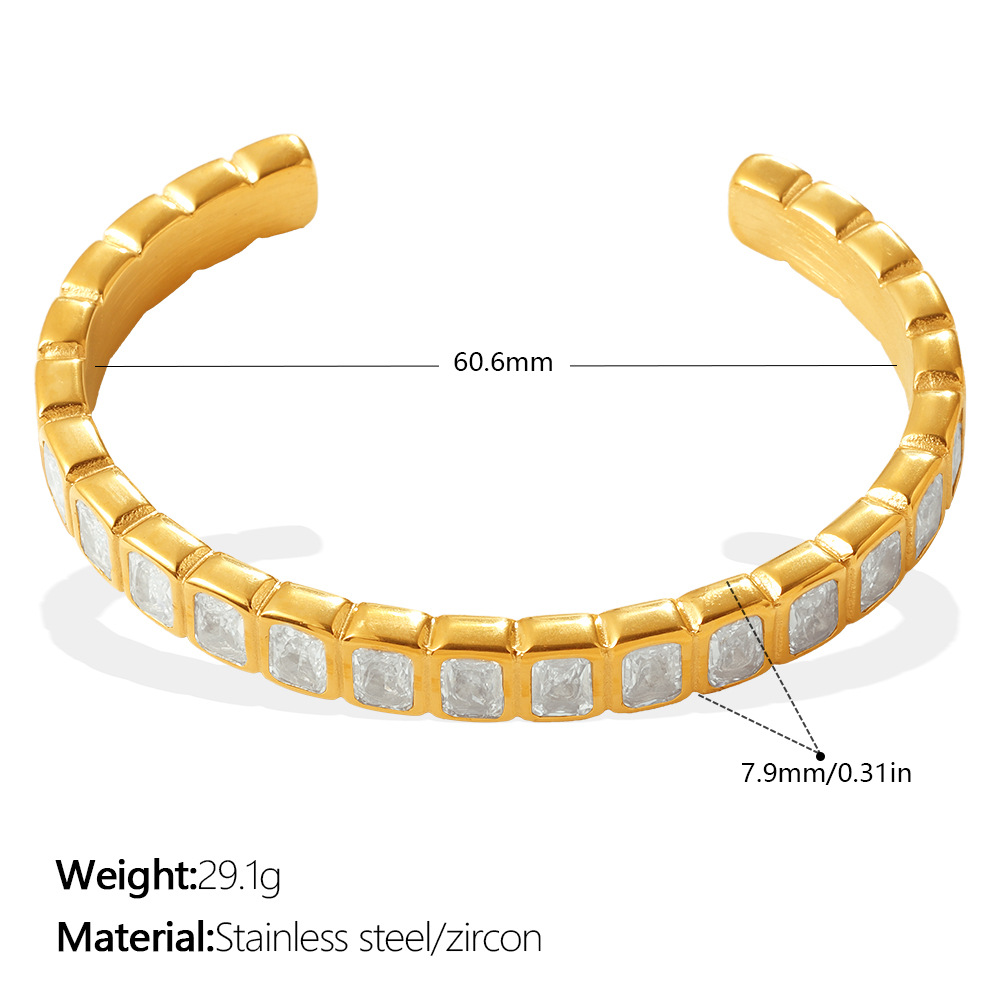 Light Luxury Vintage Style Open Bracelet With Multi-color Zircon, Stainless Steel, Stackable And Versatile C-shaped Bracelet. — view 6