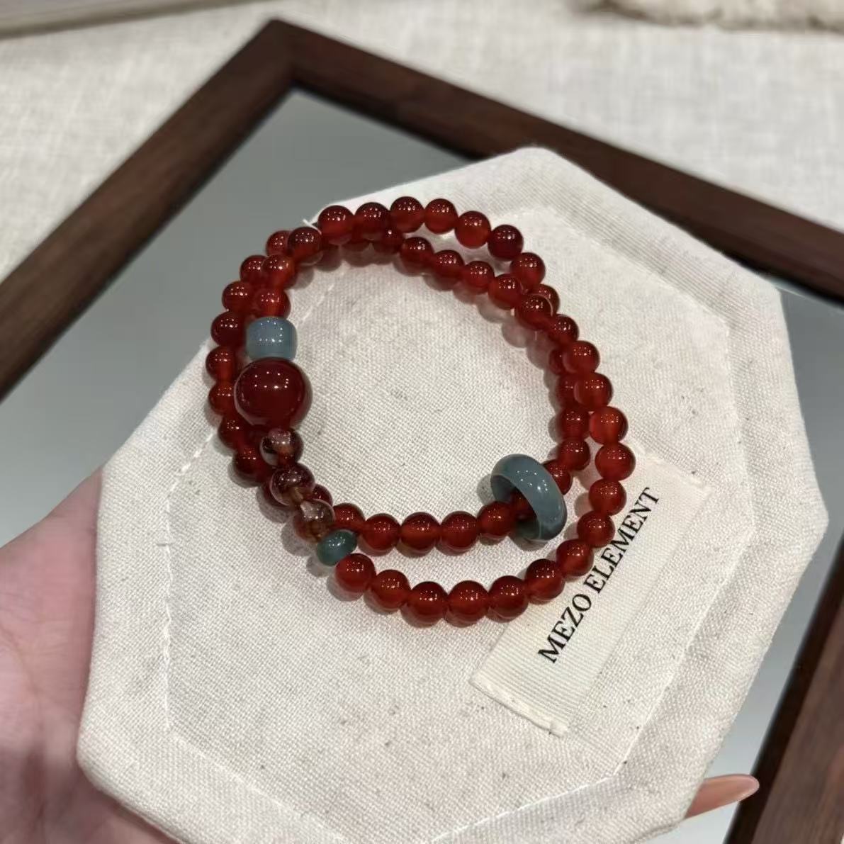 Natural Red Agate Bracelet Blue Green Agate Peace Buckle Two Tone Beaded Chain Wealth Energy Jewelry For Women