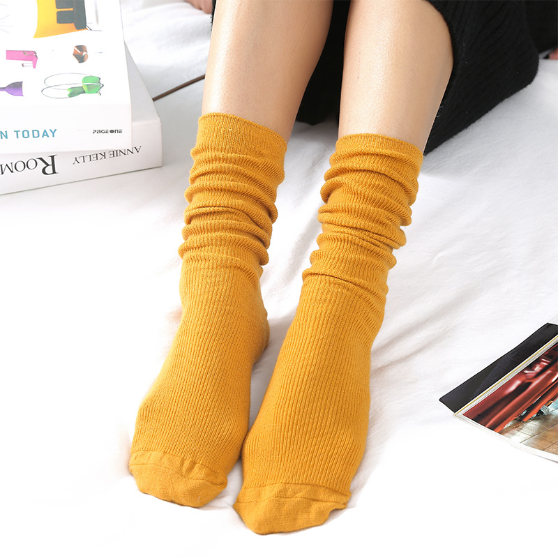Women’s Thin Solid Color Retro Long Socks – Orange, One Size