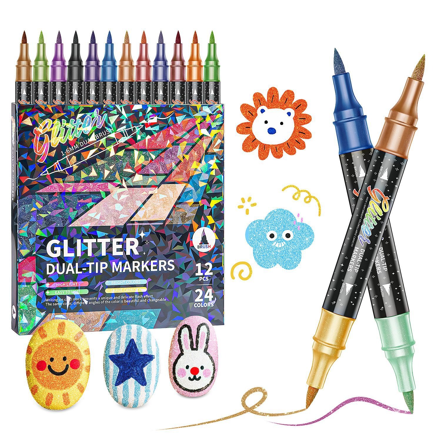 Double-headed Two-color Glitter Marker Pen Soft-headed Pearlescent Glitter Painting Pen Shiny Watercolor Pen