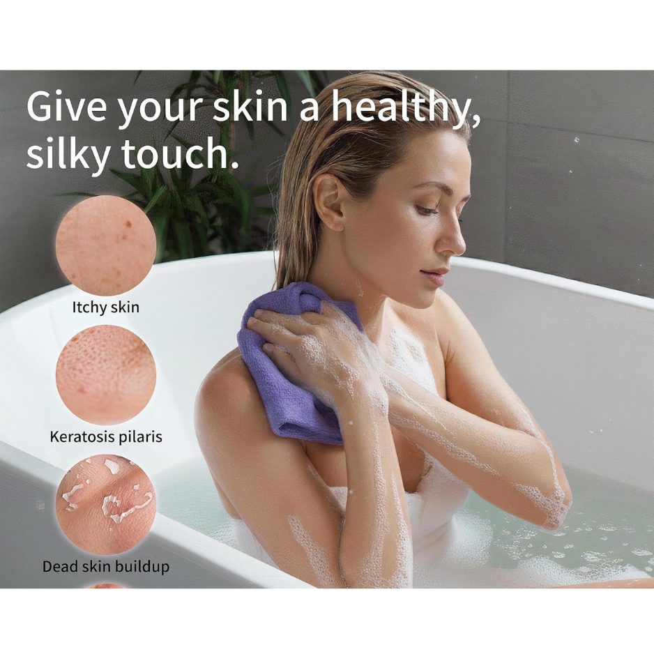 Exfoliating Shower Towel Body Scrubber, Peach Purple Pink, 3 Pack
