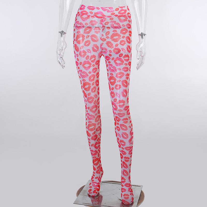 Title 6, Lip Print Long Sleeve Bodysuit Skinny Leggings