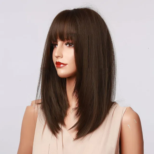 High Temperature Silk Bangs Black And Brown Shoulder Wig To Modify The Face Shape Color1 - Shop at LoveMi
