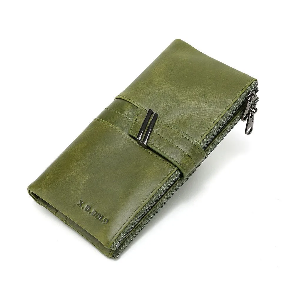 Oil Wax Leather Double Zipper Coin Purse Women's Long Clutch - Green