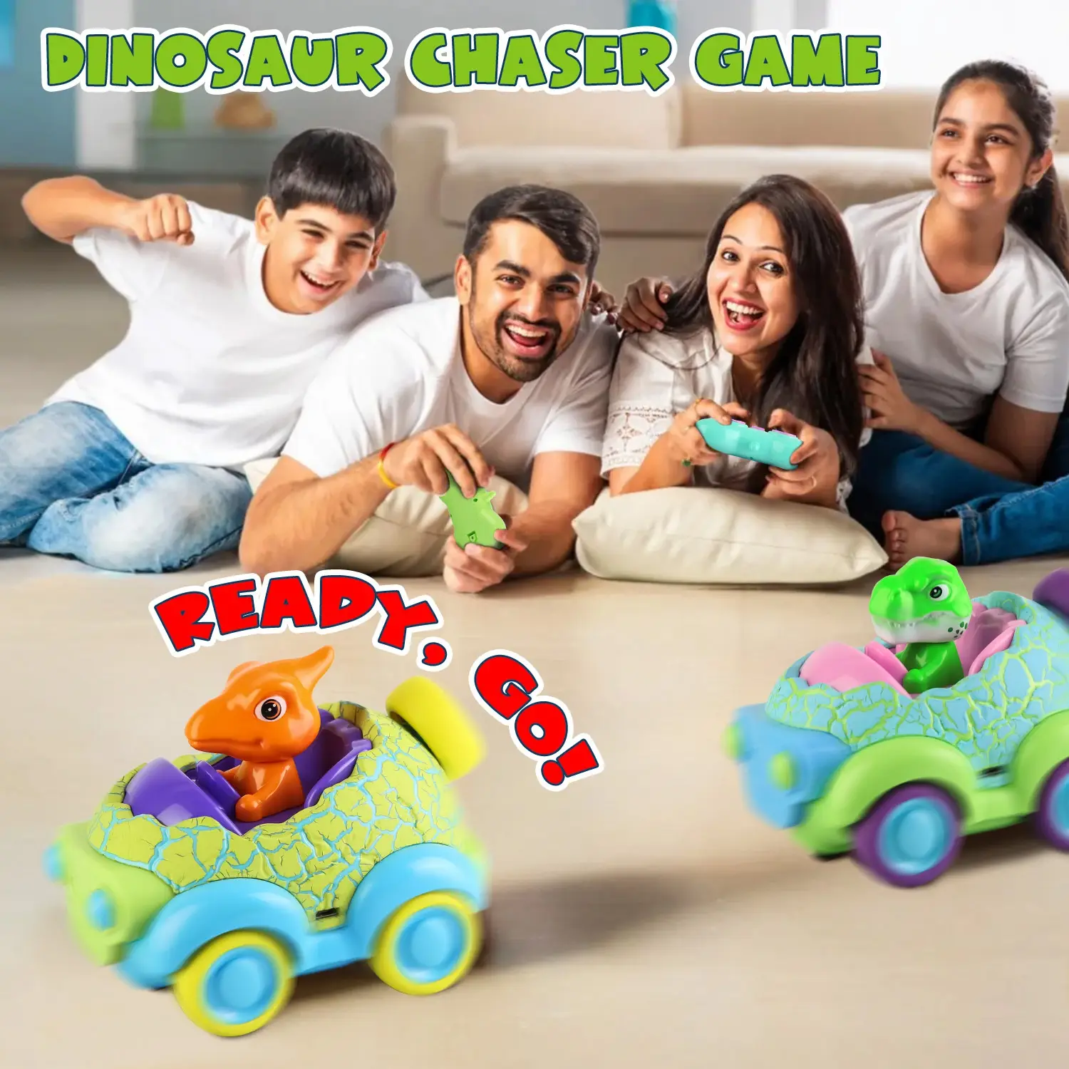 2Pack Dinosaur Remote Control Cars For Toddlers Rechargeable RC Cars With Light Music Birthday Gift For Boys Girls Aged 3 4 5 6 Years Old Christmas New Year Gif
