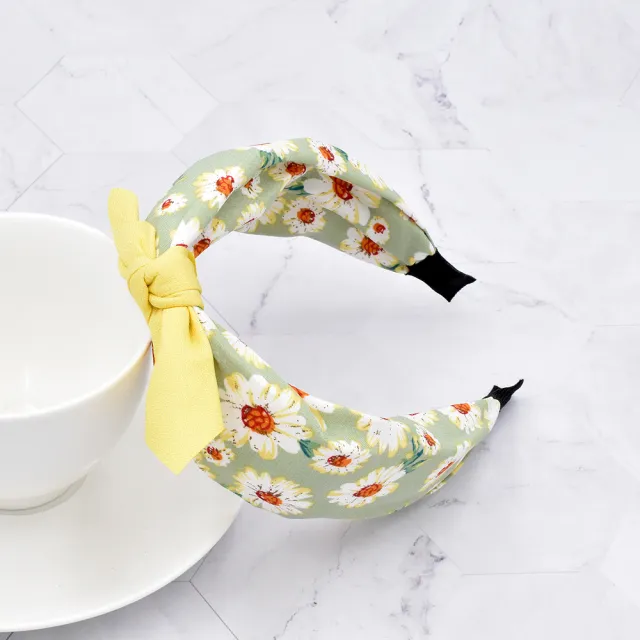 Cartoon Daisy Wide brimmed Headband Fabric Knotted Yellow - Shop at LoveMi