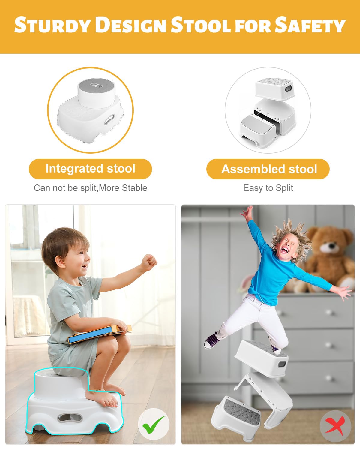 Padded 2-Step Step Stool, 2-Step Footstool - Step Stool Non-slip, Portable, Space-saving Design For Bathroom, Kitchen, Bedroom, Classroom - Easy To Clean, Sturdy And Comfortable - Image 3
