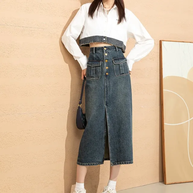 High Waist Work Clothes Denim Skirt For Women Blue - Shop at LoveMi