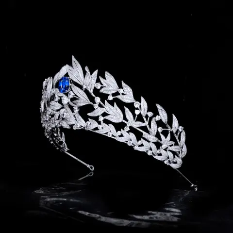 Sapphire Crown Copper Micro Inlay AAA Zircon Wedding Headdress