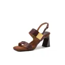 Women's Handmade Full-Grain Sheepskin Block Heel Sandals, Square-Toe Slingback Heels With Pigskin Lining & Non-Slip TPR Sole view 3