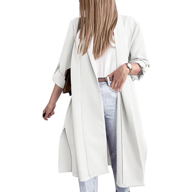 Title 6, Lengthened Solid Color Trench Coat Without Belt...