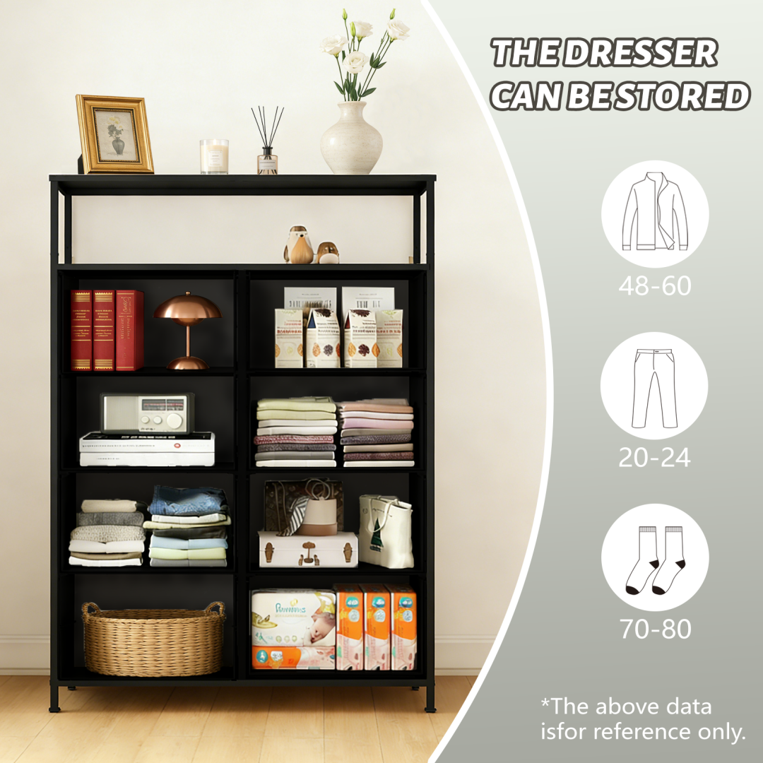 8-Drawer Fabric Dresser With Open Shelf, 45.9-inch Tall Storage Cabinet For Bedroom Closet Organization image 45