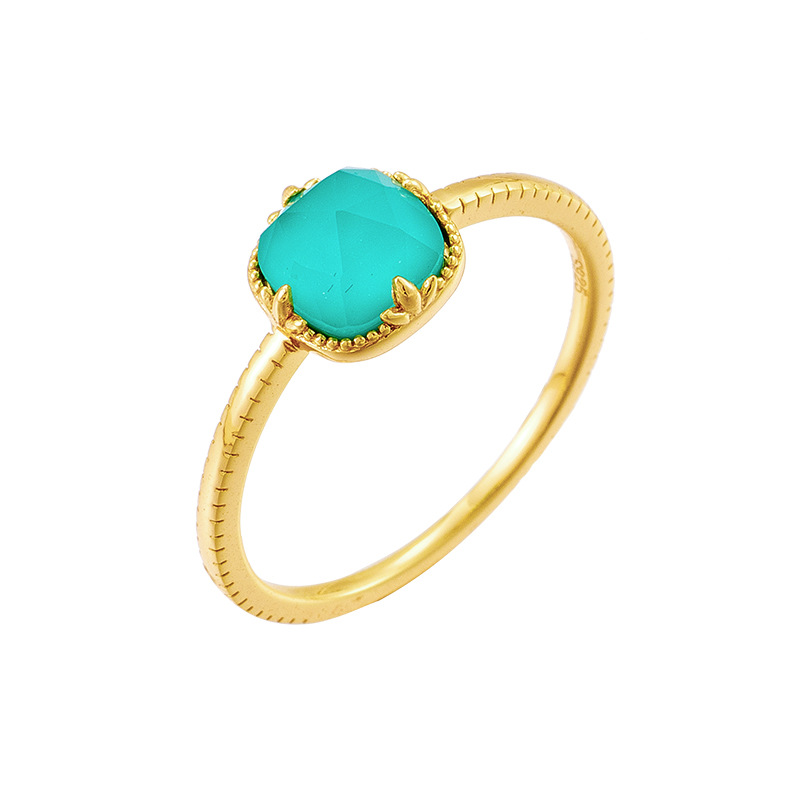 Natural Square Turquoise White Crystal Ring
