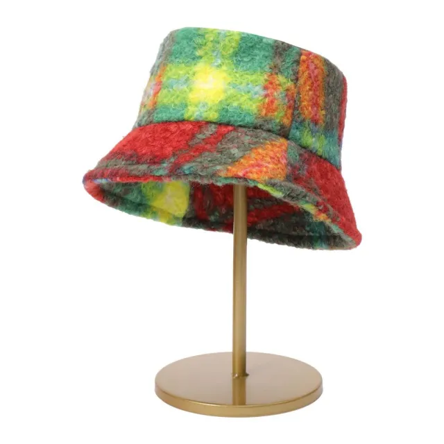 Cashmere Loop Tie Dyed Autumn And Winter New Plaid Face Small Warm Woolen Basin Hat Green - Shop at LoveMi