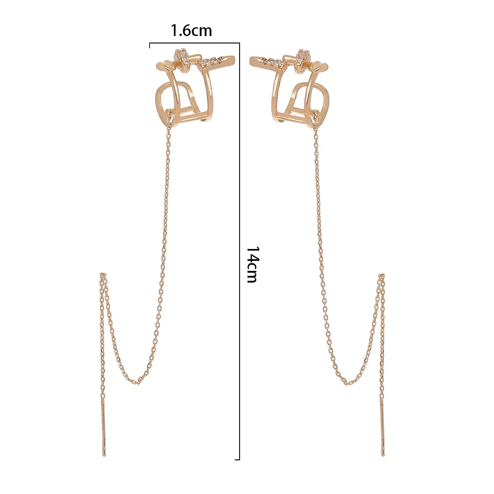 Personalized Trend Asymmetrical Micro Inlaid Zircon Ear Bone Clip Extra Long Tassel Ear Line Earrings