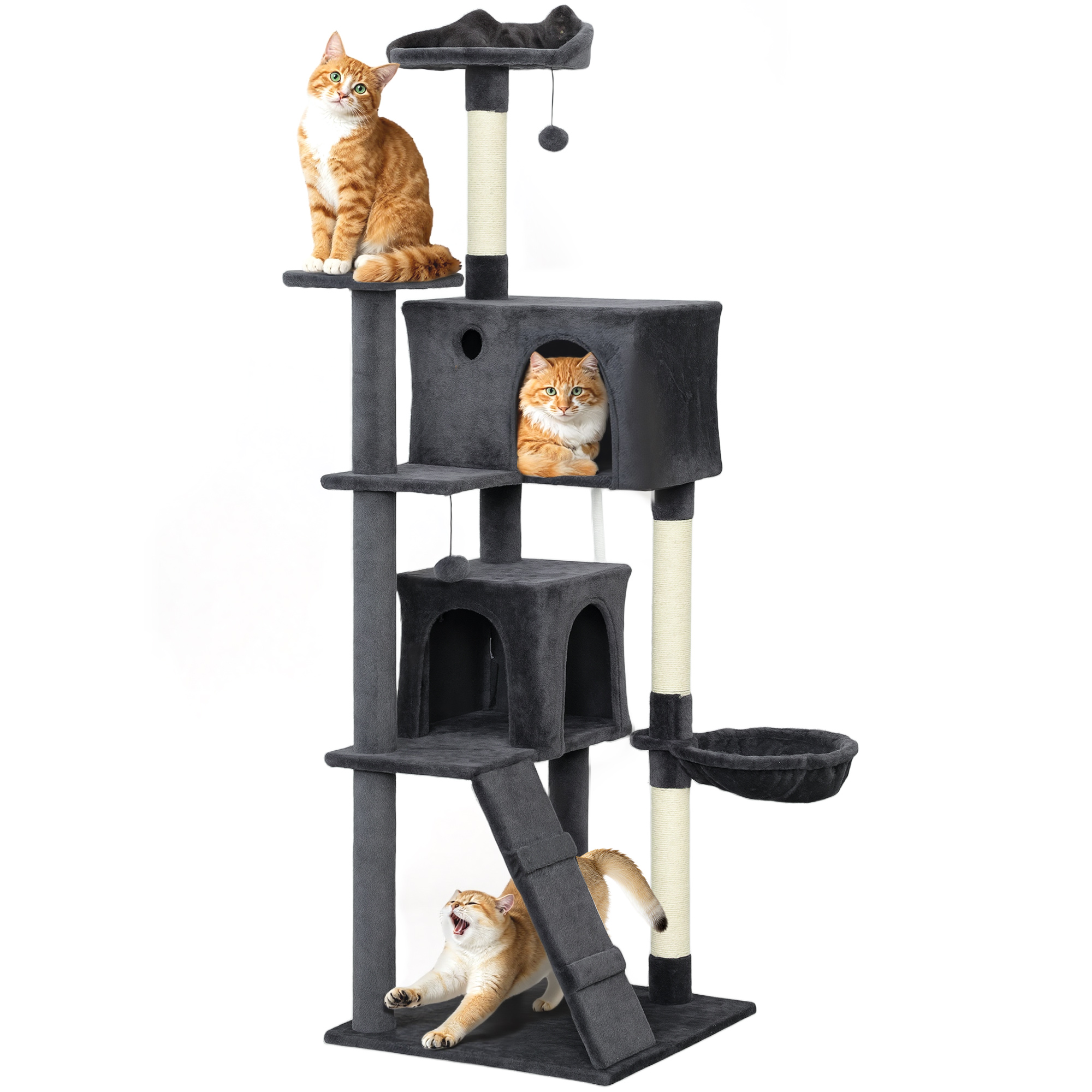 180cm Large Cat Tree Tower With Sisal Grab Post, Nest, Plush Shelter, Hammock — image 2