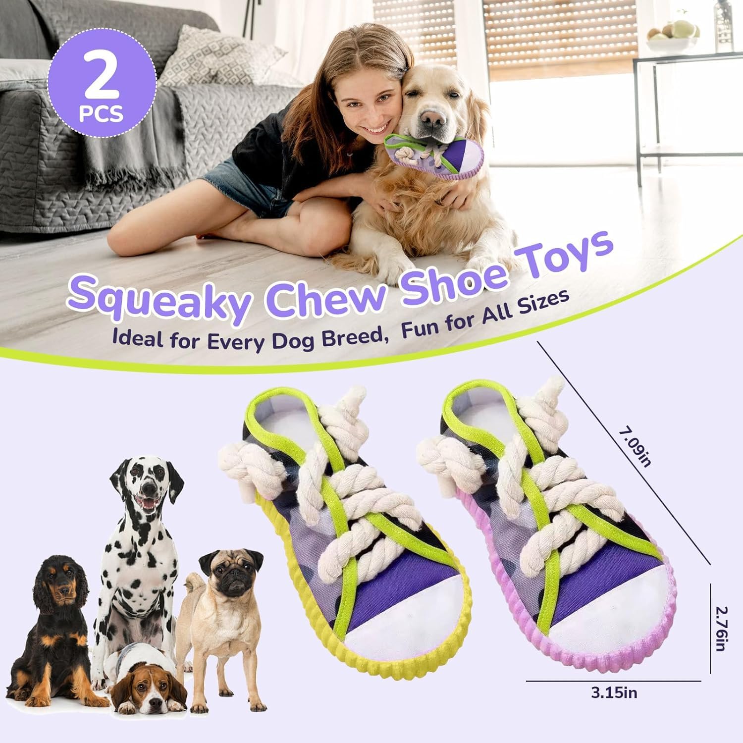 2 Pieces - Dog Chew Toys, Funny Dog Toys, Puppy Teething Toys & Shoe Dog Toy, Durable Dog Toys For Aggressive Chewers Tear-Resistant For Small & Medium Dogs 6