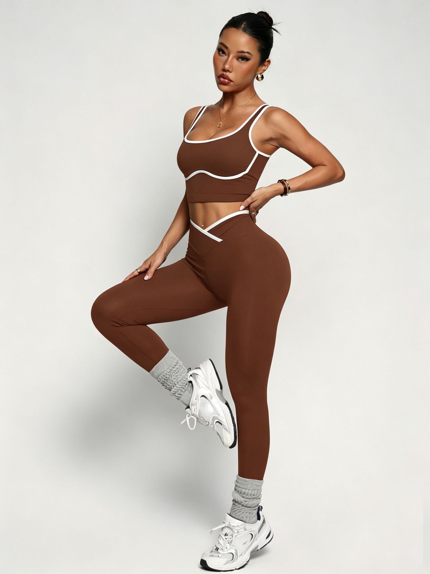 Women's Workout Outfit Set Including Sports Bra Tank Top & High Waist Butt Lifting Yoga Pants 7