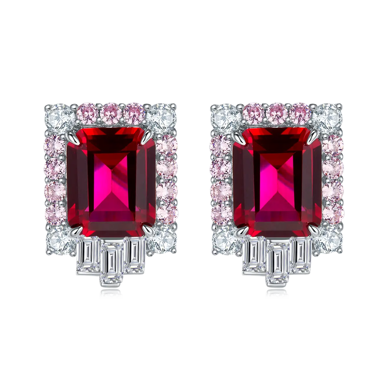 S925 Silver 6.5g 8ct Lab-Created Ruby Earrings