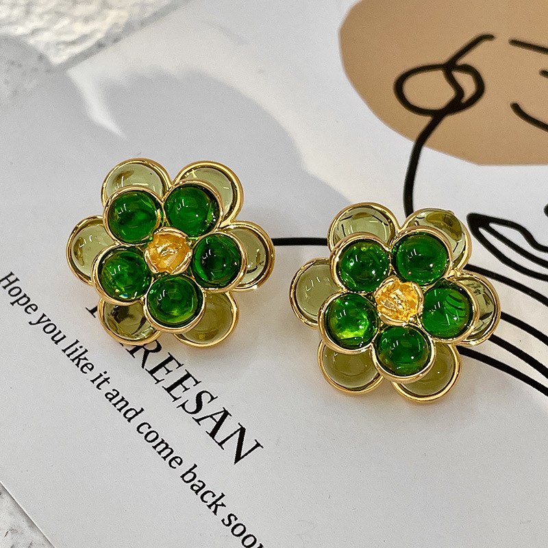 Title 3, Retro Debutante Style Green Ear Studs Earrings