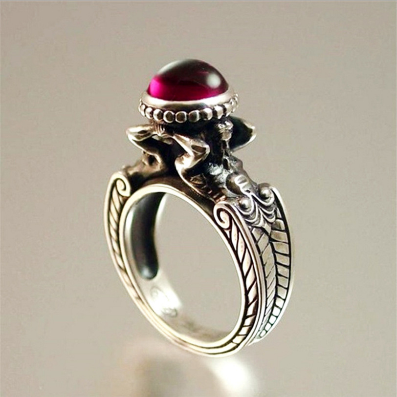 Mermaid Ruby Ring Vintage Thai Silver Ring