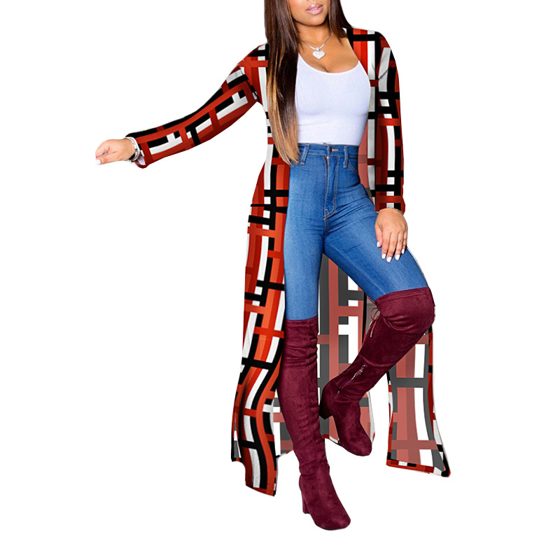 Geometric Print Long Stylish Casual Jacket