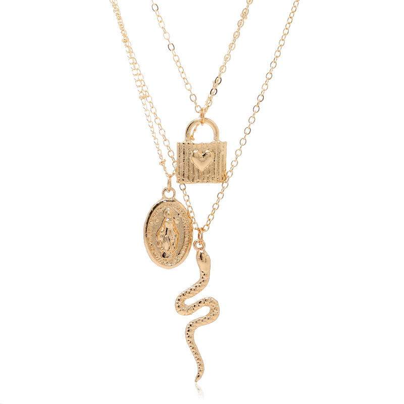 Fashion Multi-element Mix And Match Multi-layer Necklace Street Style Snake-shaped Pendant Necklace