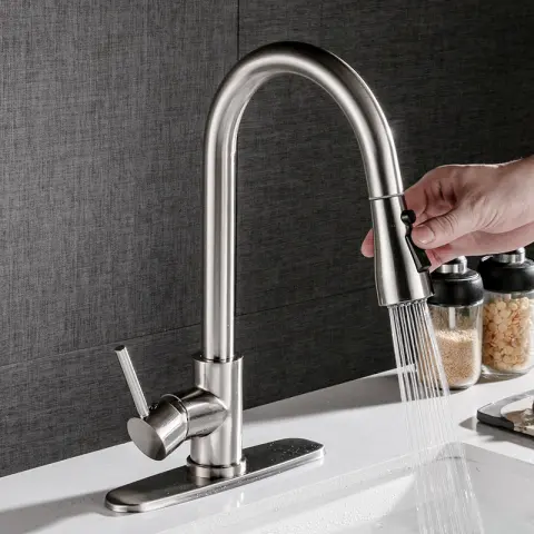 Pull-out Hot and Cold Household Kitchen and Dishwashing Brushed