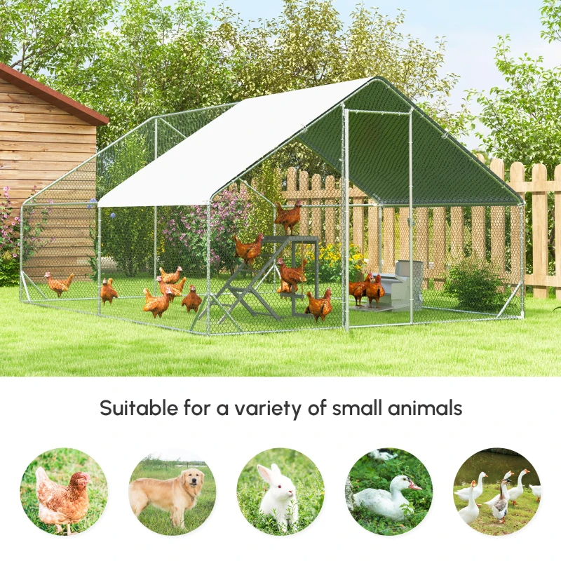 Large Chicken Coop Metal Chicken Run With Waterproof And Anti-UV Cover, Dome Shaped Walk-in Fence Cage Hen House For Outdoor And Yard Farm Use, 1Tube Diameter,