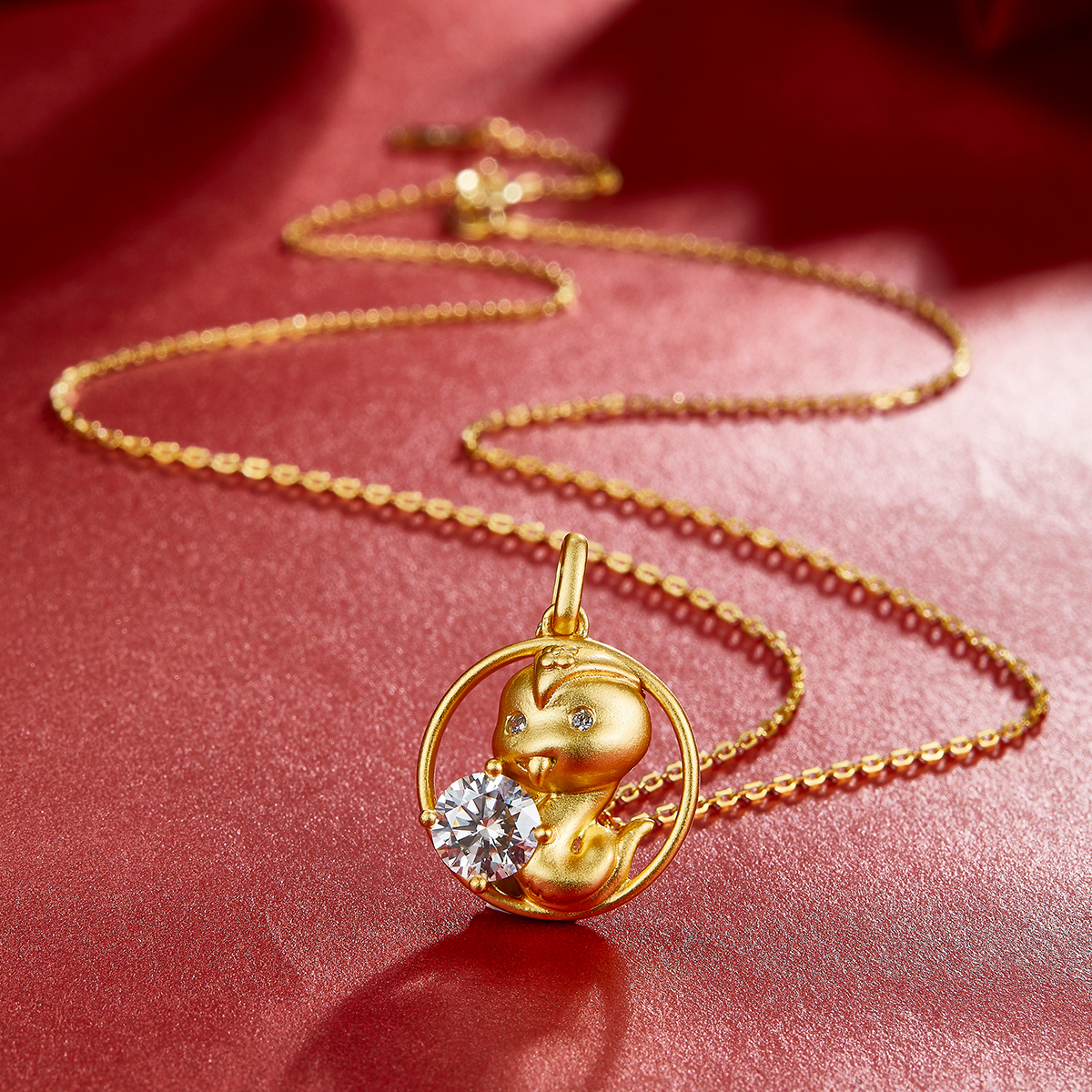 Collier Serpent Argent 925 Plaqué Or, Moissanite 1ct VVS1, Coffret Zodiaque
