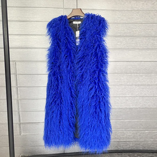 Long Beach Wool Fur Vest Warm Vest Women's Vest Coat Sapphire Blue - Shop at LoveMi