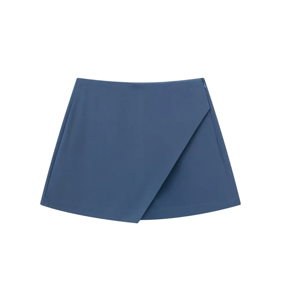 Women's Fashion Solid Color Asymmetric Half-body Skirt - Navy Blue