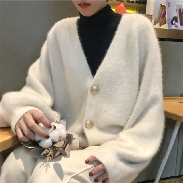New Style Mink Down Women's Coat Knitted Cardigan White - Shop at LoveMi