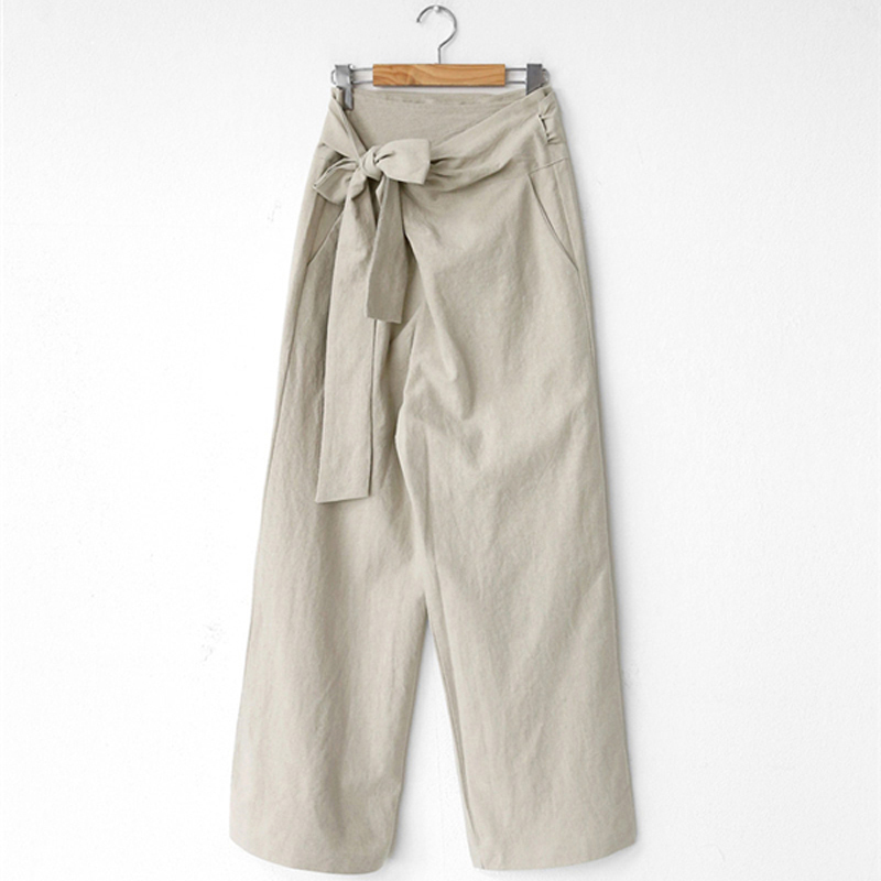 Title 5, Summer High Waist Lace-up Casual Flax Pants