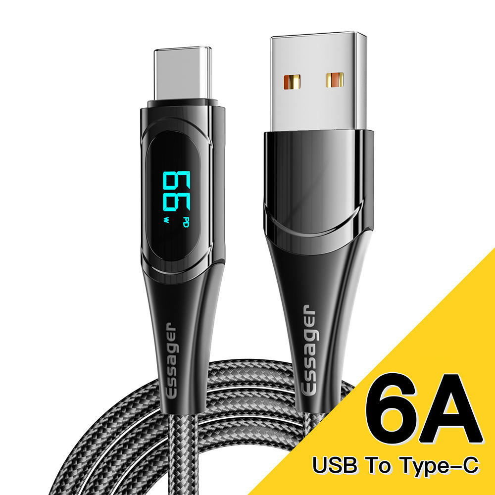 Digital Display Fast Charging Data Cable Zinc Alloy USB Type-C 1m 2m 100W 27W 66 - Picture 3 of 8