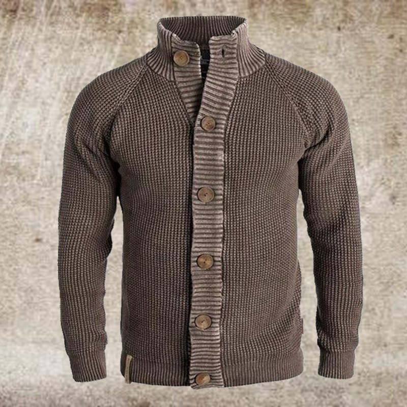 Men's Solid Color Long-sleeved Single-breasted Cardigan