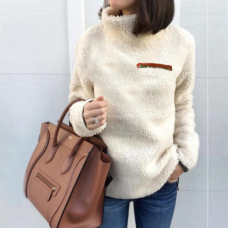 Title 6, Fashion zipper high neck warm blouse sweater