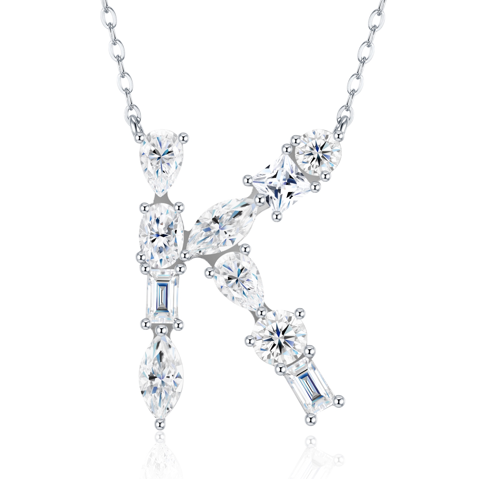 A Luxurious And Fashionable Light Luxury Trend Jewelry Silver Necklace Pendant Featuring 26 Letters - K Set With Top-quality Moissanite, Made Of S925 Silver Electroplated With Platinum. - Image 1
